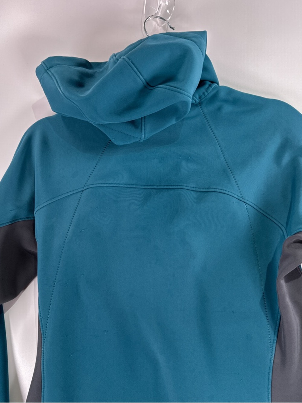 REI Womens XS Gorpcore Softshell Hooded Jacket Teal Gray Colorblock Y2K - Picture 4 of 11